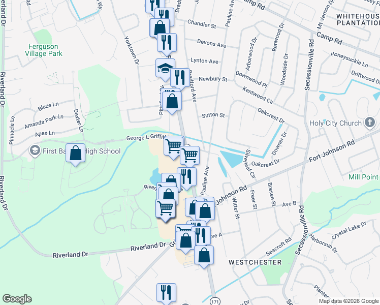 map of restaurants, bars, coffee shops, grocery stores, and more near 1216 State Highway 171 in Charleston