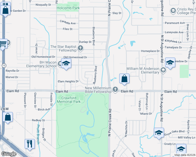 map of restaurants, bars, coffee shops, grocery stores, and more near 550 Blueberry Boulevard in Dallas