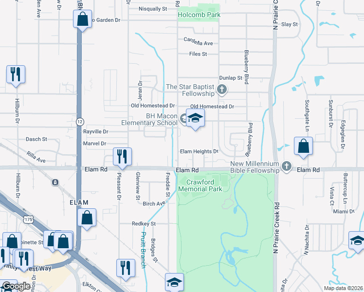 map of restaurants, bars, coffee shops, grocery stores, and more near 8519 Elam Heights Drive in Dallas