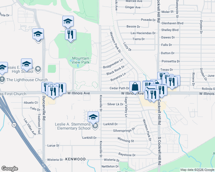 map of restaurants, bars, coffee shops, grocery stores, and more near 4632 Cedar Path Drive in Dallas