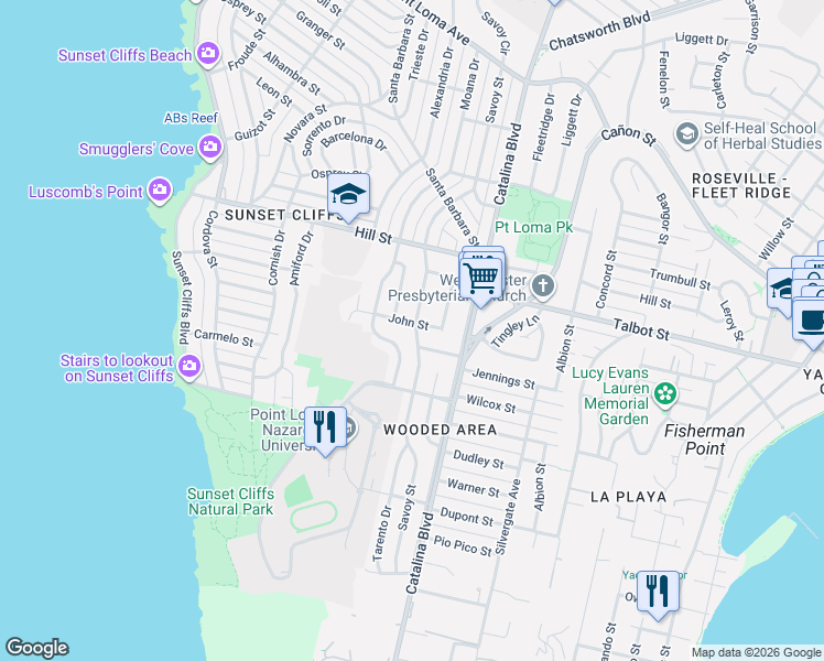 map of restaurants, bars, coffee shops, grocery stores, and more near 3848 Jennings Street in San Diego