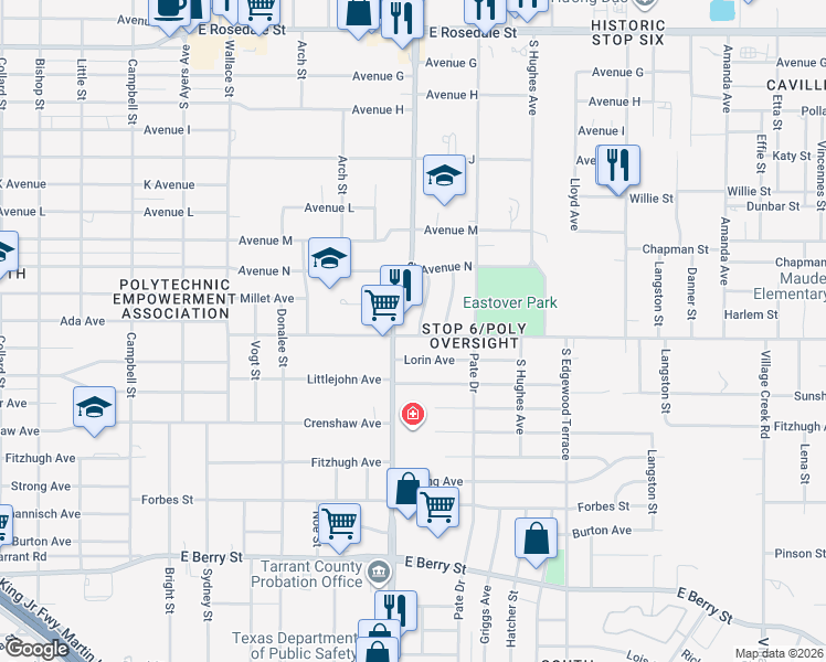 map of restaurants, bars, coffee shops, grocery stores, and more near 4224 Ramey Avenue in Fort Worth