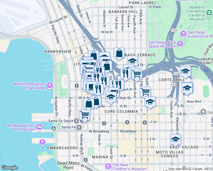 map of restaurants, bars, coffee shops, grocery stores, and more near 1551 Union Street in San Diego
