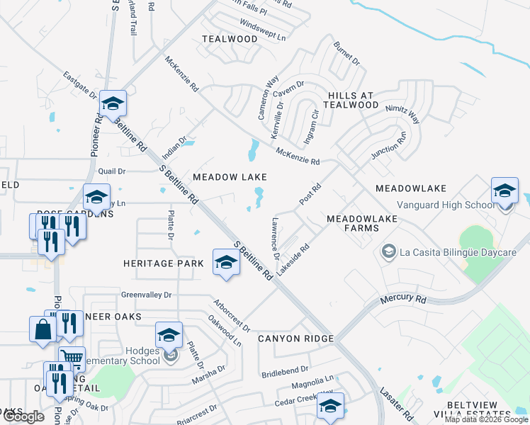 map of restaurants, bars, coffee shops, grocery stores, and more near 626 Post Road in Mesquite