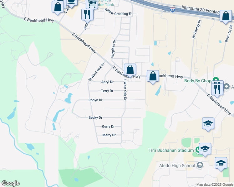 map of restaurants, bars, coffee shops, grocery stores, and more near 1316 Robyn Drive in Aledo