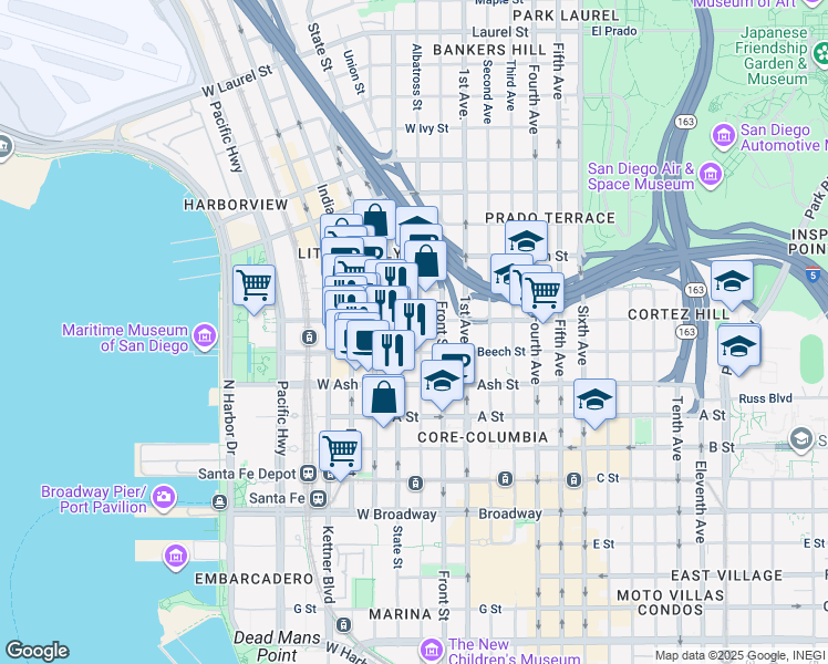 map of restaurants, bars, coffee shops, grocery stores, and more near 1580 Union Street in San Diego