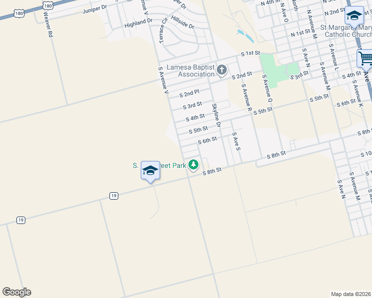 map of restaurants, bars, coffee shops, grocery stores, and more near 2226 South 7th Street in Lamesa