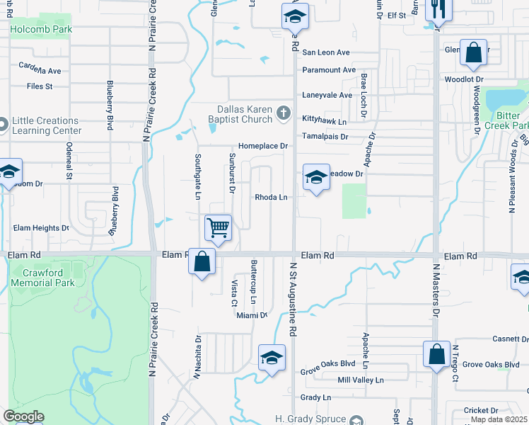 map of restaurants, bars, coffee shops, grocery stores, and more near 603 Uarda Drive in Dallas