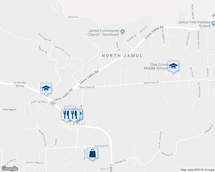 map of restaurants, bars, coffee shops, grocery stores, and more near 14008 Olive Vista Drive in Jamul