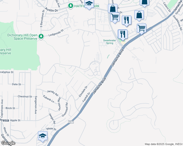 map of restaurants, bars, coffee shops, grocery stores, and more near 2778 Isham Springs Court in Spring Valley