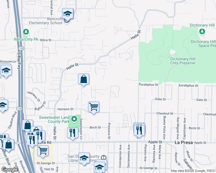 map of restaurants, bars, coffee shops, grocery stores, and more near 1729 Smokey Lane in Spring Valley
