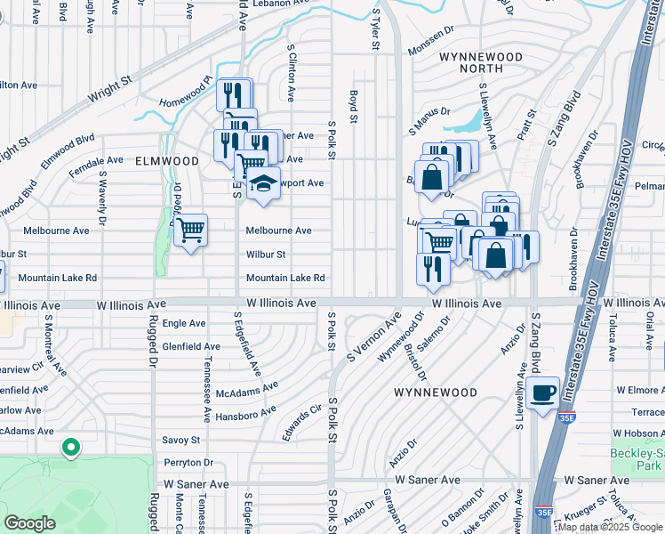 map of restaurants, bars, coffee shops, grocery stores, and more near 1103 Wilbur Street in Dallas