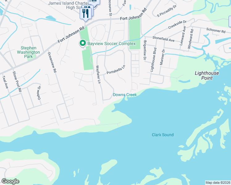 map of restaurants, bars, coffee shops, grocery stores, and more near 1335 Salt Marsh Cove in Charleston