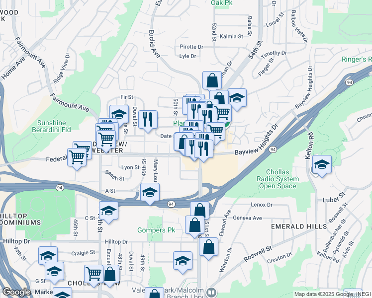 map of restaurants, bars, coffee shops, grocery stores, and more near 1666 Euclid Avenue in San Diego