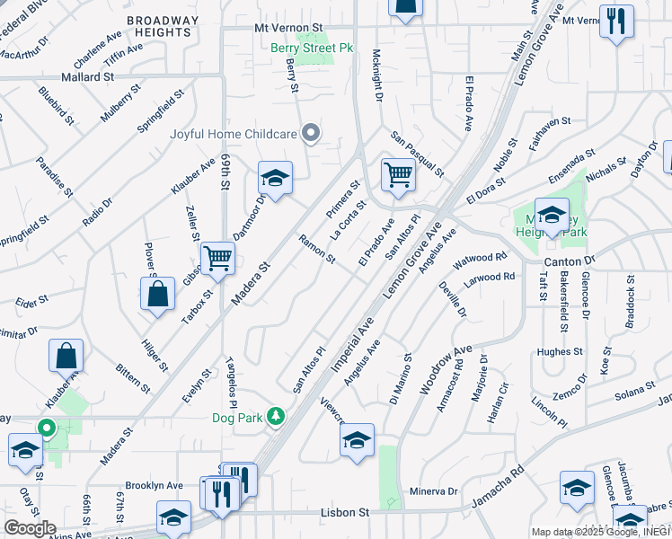 map of restaurants, bars, coffee shops, grocery stores, and more near 1817 Ramon Street in Lemon Grove