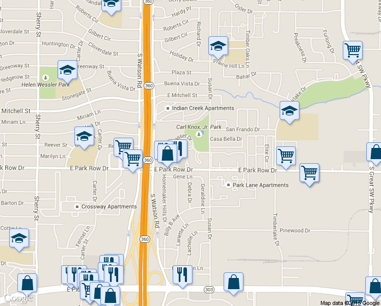 map of restaurants, bars, coffee shops, grocery stores, and more near 1316 Andover Court in Arlington