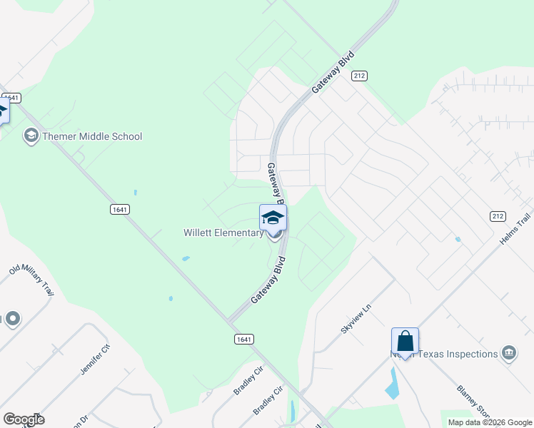 map of restaurants, bars, coffee shops, grocery stores, and more near 1351 Gateway Boulevard in Forney