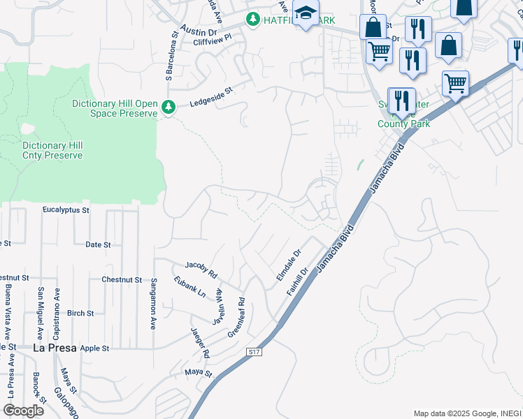 map of restaurants, bars, coffee shops, grocery stores, and more near 10439 Miracle Waters Court in Spring Valley
