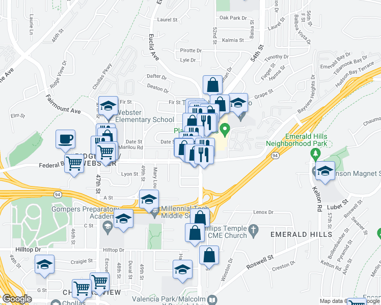 map of restaurants, bars, coffee shops, grocery stores, and more near 1666 Euclid Avenue in San Diego