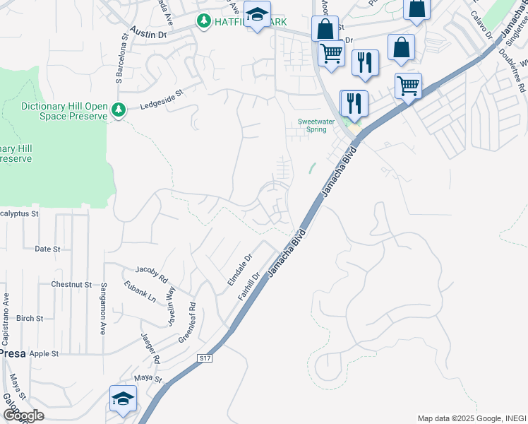 map of restaurants, bars, coffee shops, grocery stores, and more near 2778 Isham Springs Court in Spring Valley