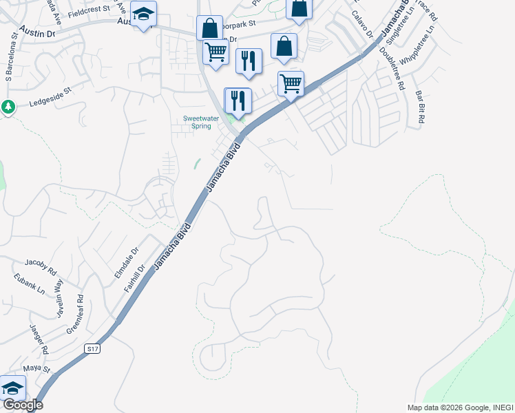 map of restaurants, bars, coffee shops, grocery stores, and more near 10543 Pointe Mountain Top Circle in Spring Valley
