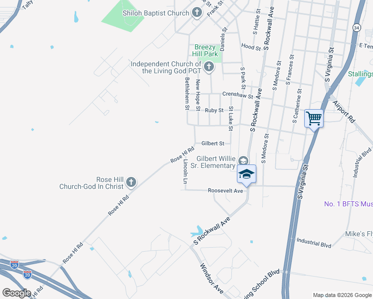 map of restaurants, bars, coffee shops, grocery stores, and more near 729 Gilbert Street in Terrell