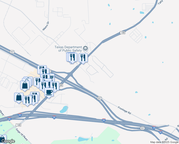 map of restaurants, bars, coffee shops, grocery stores, and more near 231 Tiffany Circle in Terrell