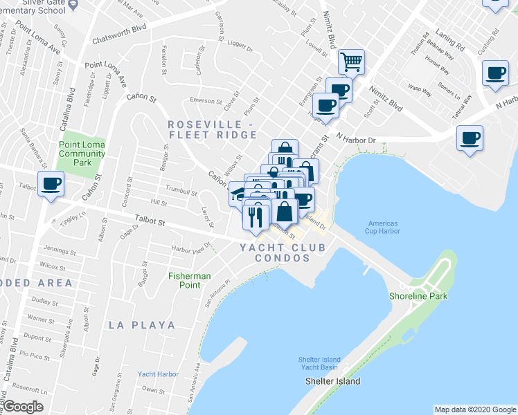 map of restaurants, bars, coffee shops, grocery stores, and more near 3045 Avenida De Portugal in San Diego