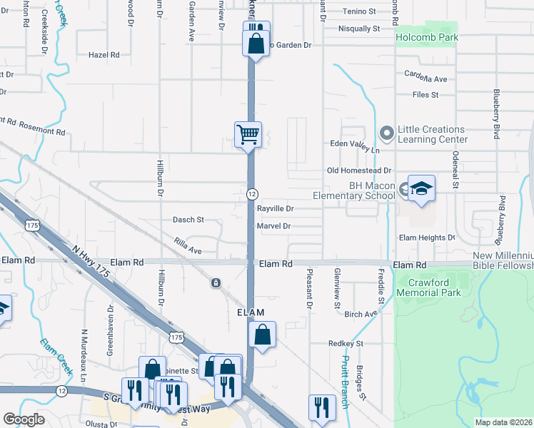 map of restaurants, bars, coffee shops, grocery stores, and more near 578 South Buckner Boulevard in Dallas