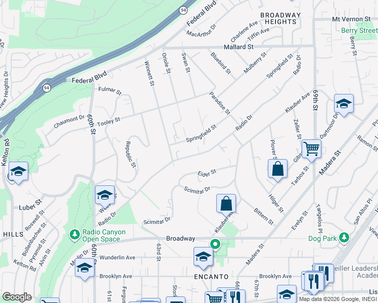 map of restaurants, bars, coffee shops, grocery stores, and more near 6406-8 Radio Drive in San Diego