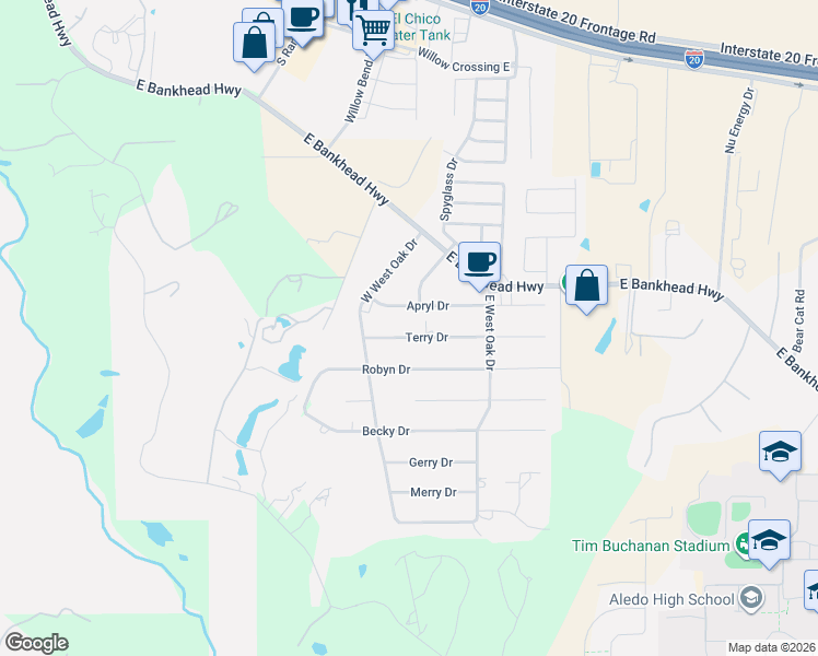 map of restaurants, bars, coffee shops, grocery stores, and more near 1216 Terry Drive in Aledo