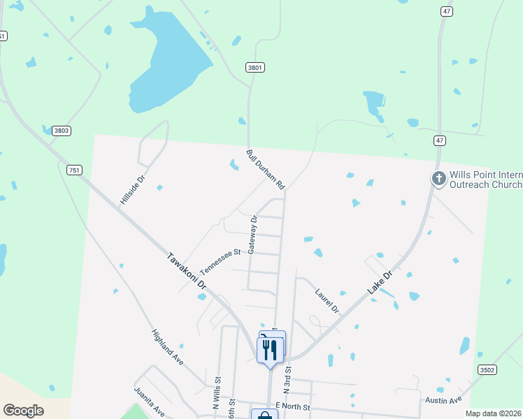 map of restaurants, bars, coffee shops, grocery stores, and more near 1333 Gateway Drive in Wills Point