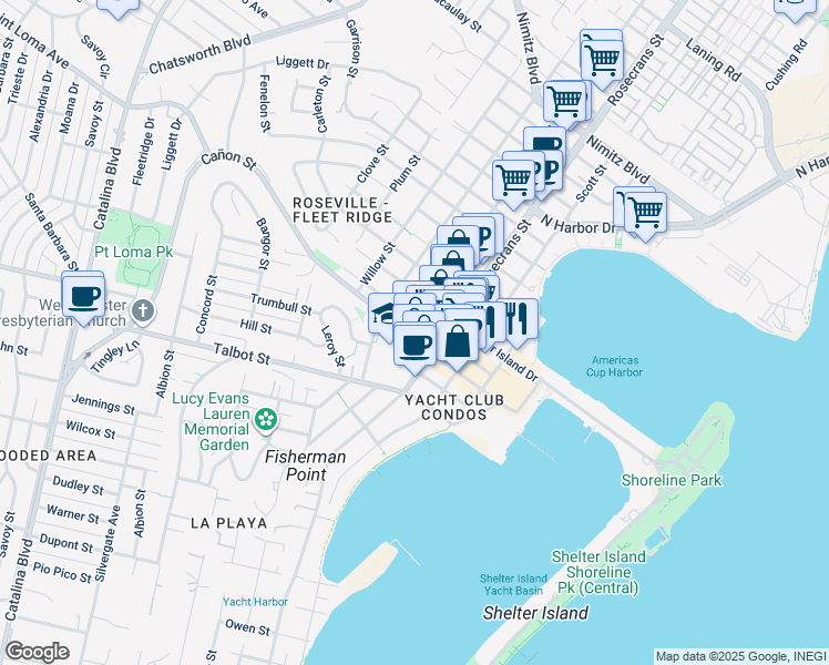 map of restaurants, bars, coffee shops, grocery stores, and more near 3045 Avenida De Portugal in San Diego