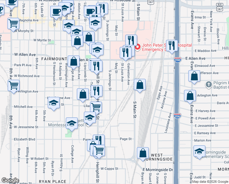 map of restaurants, bars, coffee shops, grocery stores, and more near 1928 West Arlington Avenue in Fort Worth