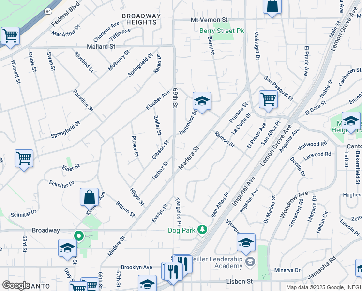 map of restaurants, bars, coffee shops, grocery stores, and more near 1519 Arthur Neal Court in Lemon Grove