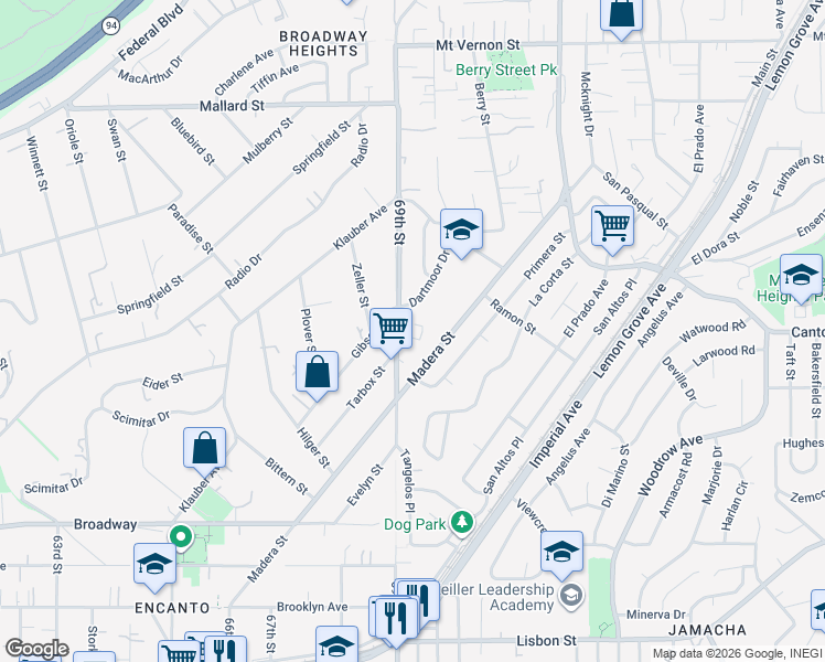 map of restaurants, bars, coffee shops, grocery stores, and more near 1519 Arthur Neal Court in Lemon Grove