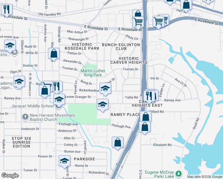 map of restaurants, bars, coffee shops, grocery stores, and more near 2313 Reginald Road in Fort Worth