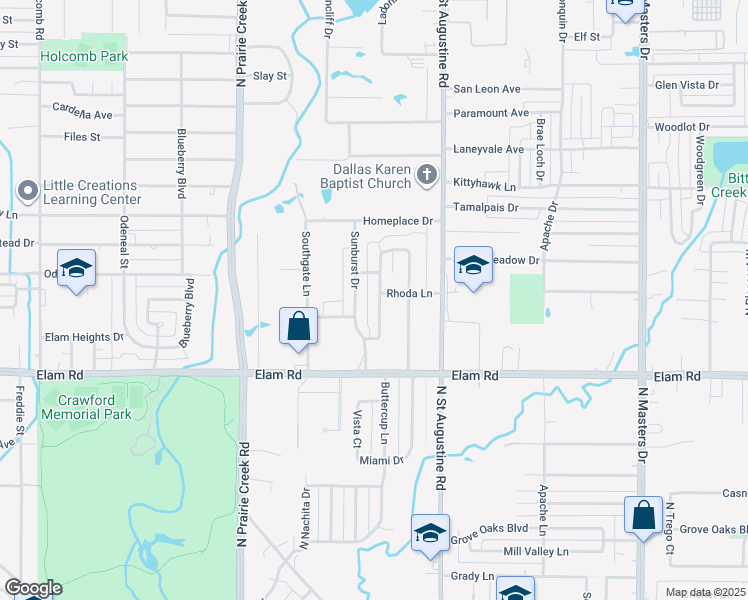 map of restaurants, bars, coffee shops, grocery stores, and more near 679 Edgeglen Drive in Dallas
