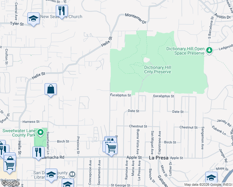 map of restaurants, bars, coffee shops, grocery stores, and more near in La Presa