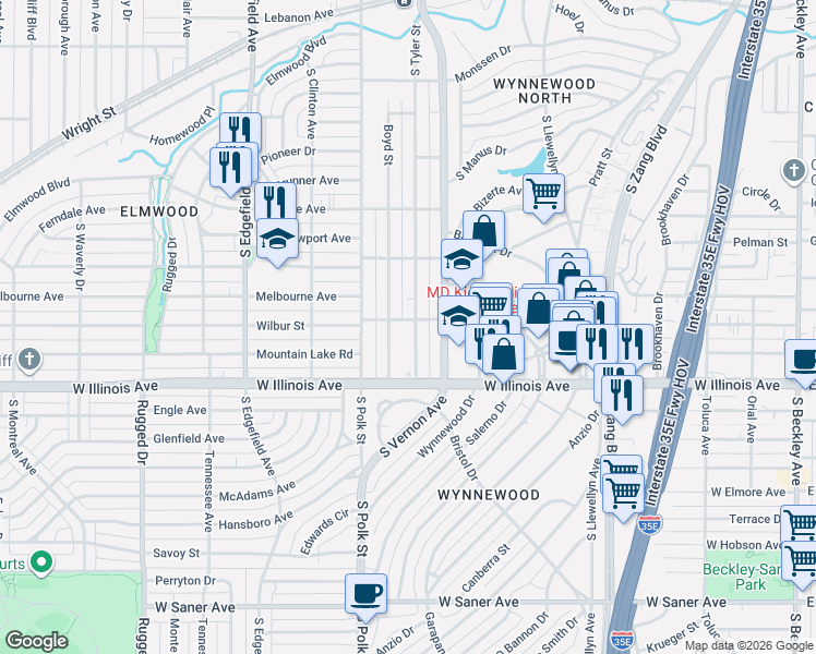 map of restaurants, bars, coffee shops, grocery stores, and more near 2400 Boyd Street in Dallas