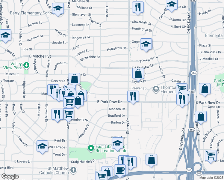 map of restaurants, bars, coffee shops, grocery stores, and more near 2102 Reever Street in Arlington