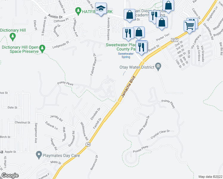 map of restaurants, bars, coffee shops, grocery stores, and more near 2718 Pointe Parkway in Spring Valley