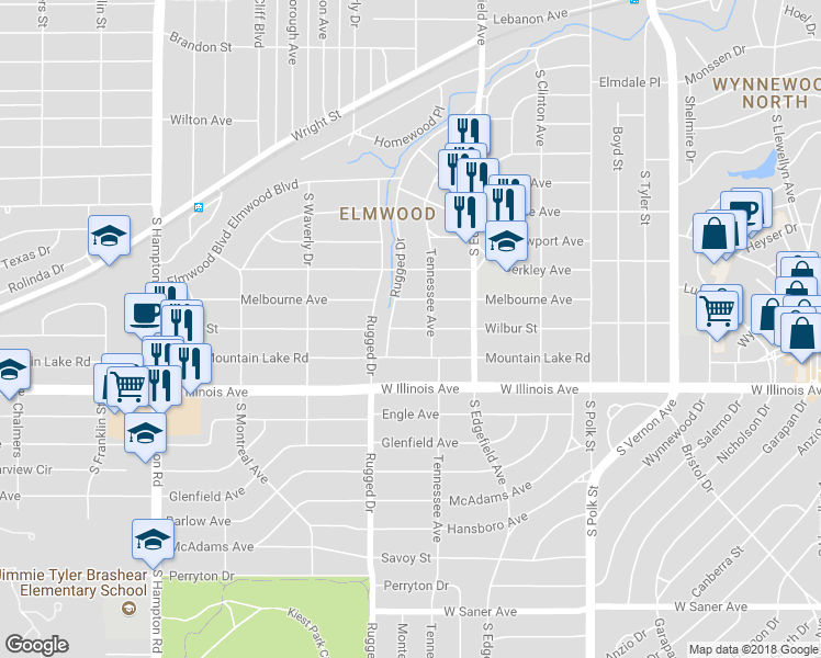map of restaurants, bars, coffee shops, grocery stores, and more near 1622 Wilbur Street in Dallas