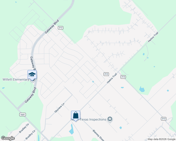 map of restaurants, bars, coffee shops, grocery stores, and more near 9896 County Road 212 in Forney