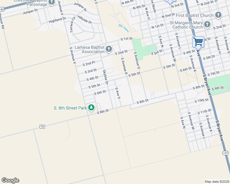 map of restaurants, bars, coffee shops, grocery stores, and more near 2100-2198 South 6th Street in Lamesa