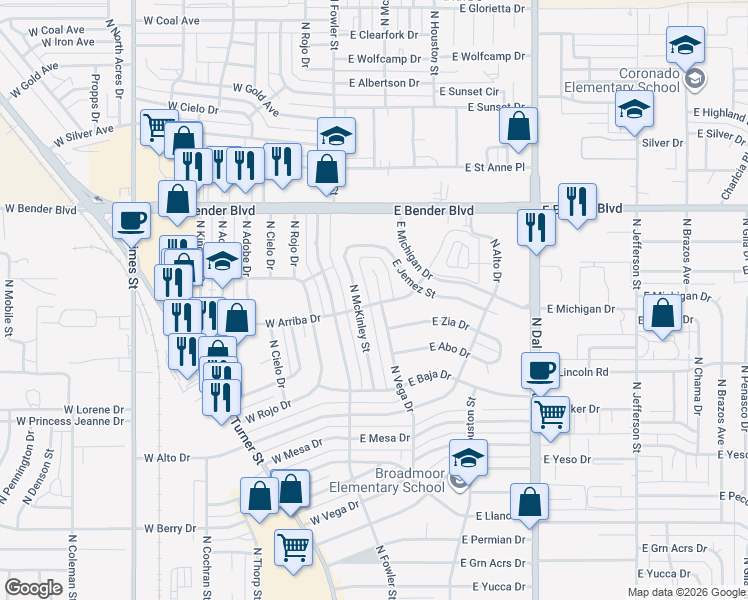 map of restaurants, bars, coffee shops, grocery stores, and more near 400 East Arriba Drive in Hobbs