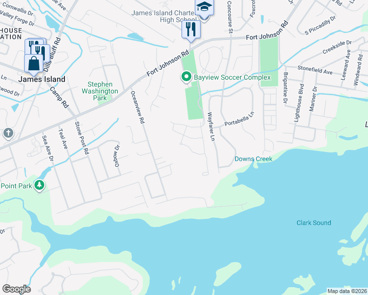map of restaurants, bars, coffee shops, grocery stores, and more near 1415 Rivers Cotton Road in Charleston