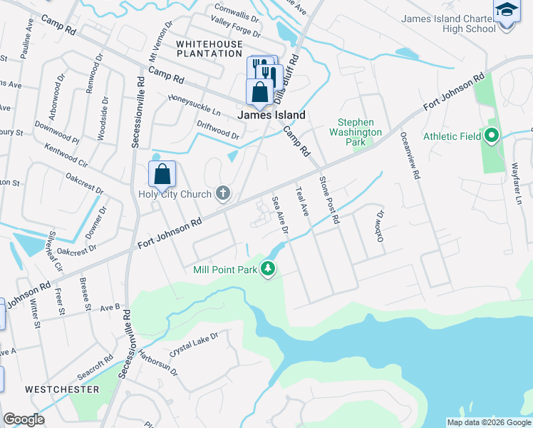 map of restaurants, bars, coffee shops, grocery stores, and more near 10 Laurel Leaf Lane in Charleston