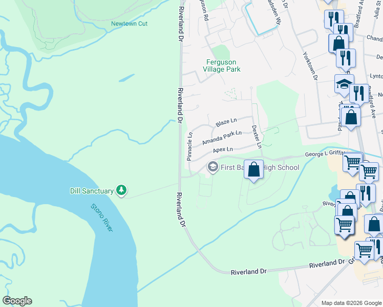 map of restaurants, bars, coffee shops, grocery stores, and more near 1326 Pinnacle Lane in Charleston