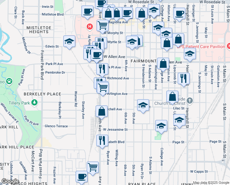 map of restaurants, bars, coffee shops, grocery stores, and more near 1937 Fairmount Avenue in Fort Worth
